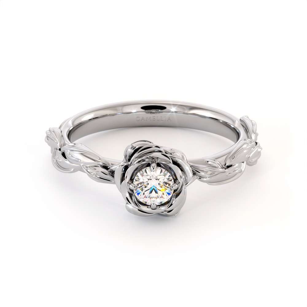 Diamond Engagement Ring Diamond Flower Engagement Ring White Gold Leaf Ring Solitaire Diamond Ring