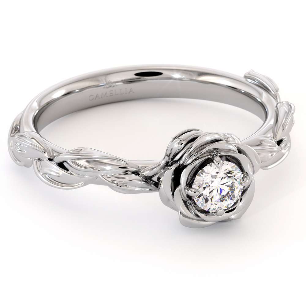 Diamond Engagement Ring Diamond Flower Engagement Ring White Gold Leaf Ring Solitaire Diamond Ring