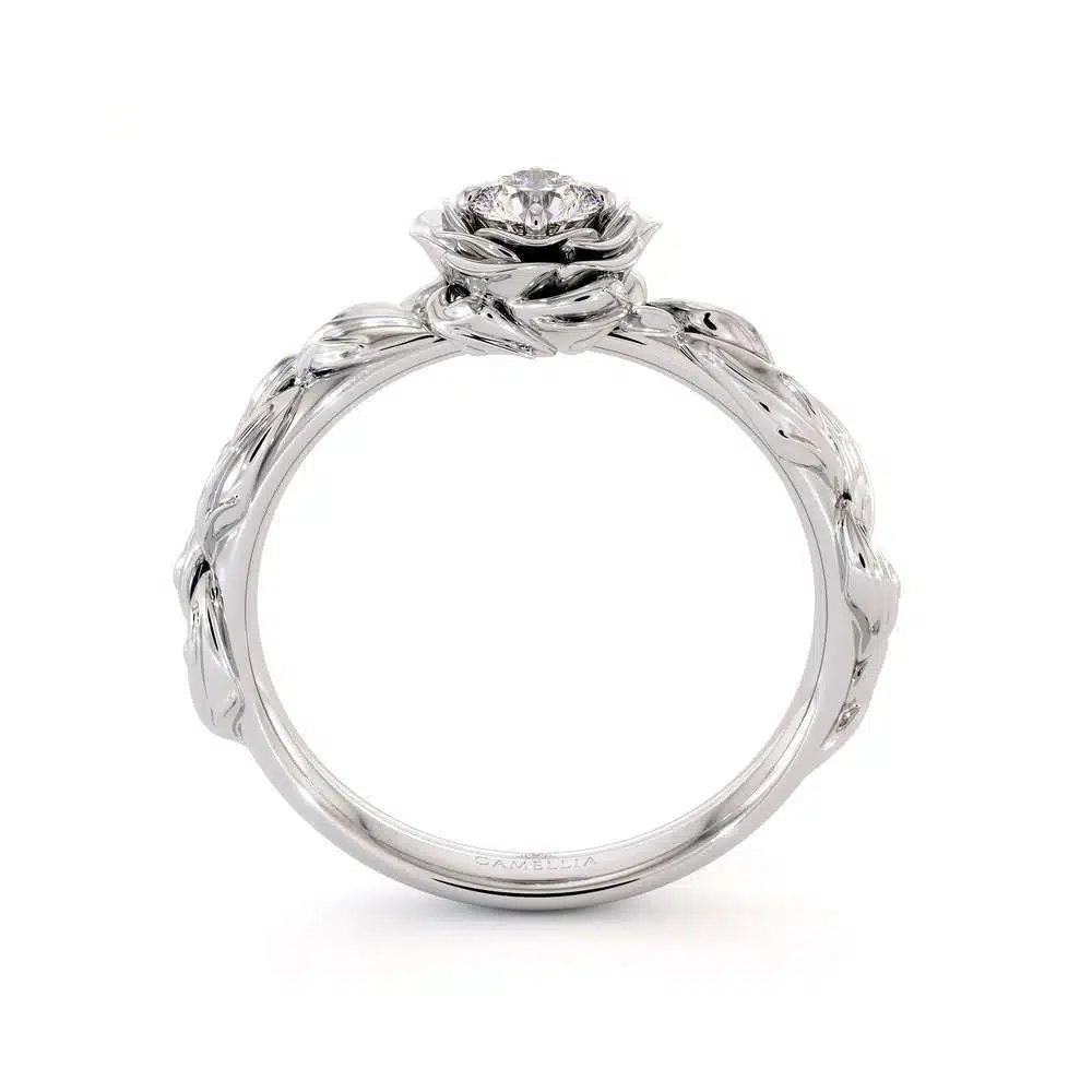 Diamond Engagement Ring Diamond Flower Engagement Ring White Gold Leaf Ring Solitaire Diamond Ring