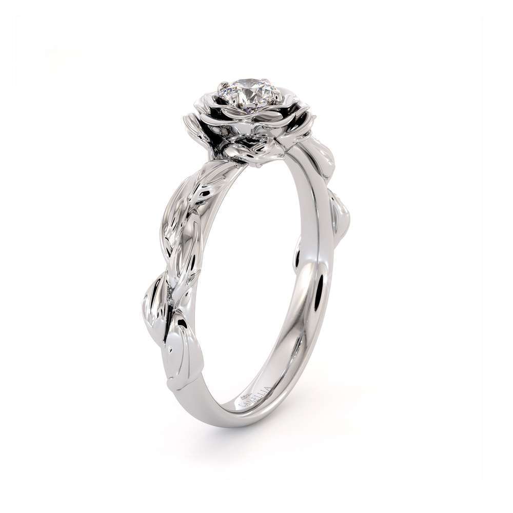 Diamond Engagement Ring Diamond Flower Engagement Ring White Gold Leaf Ring Solitaire Diamond Ring 7 Diamond Engagement Ring Diamond Flower Engagement Ring White Gold Leaf Ring Solitaire Diamond Ring