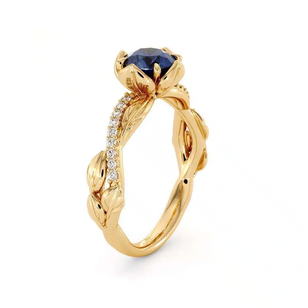 Blue Sapphire Half Eternity Ring Sapphire Flower Engagement Ring anniversary gift For Her 1 Blue Sapphire Half Eternity Ring Sapphire Flower Engagement Ring anniversary gift For Her