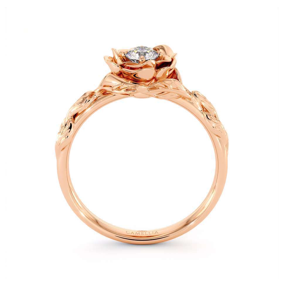 Diamond Engagement Ring Flower Engagement Ring Rose Gold Leaves Ring Solitaire Diamond Ring