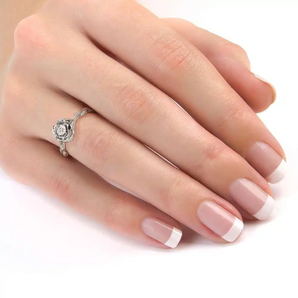 Diamond Engagement Ring Flower Engagement Ring White Gold Leaves Ring Solitaire Diamond Ring 4 Diamond Engagement Ring Flower Engagement Ring White Gold Leaves Ring Solitaire Diamond Ring