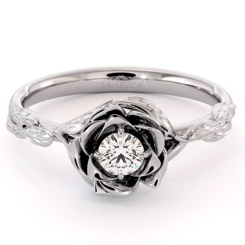 Diamond Engagement Ring Flower Engagement Ring White Gold Leaves Ring Solitaire Diamond Ring 6 Diamond Engagement Ring Flower Engagement Ring White Gold Leaves Ring Solitaire Diamond Ring