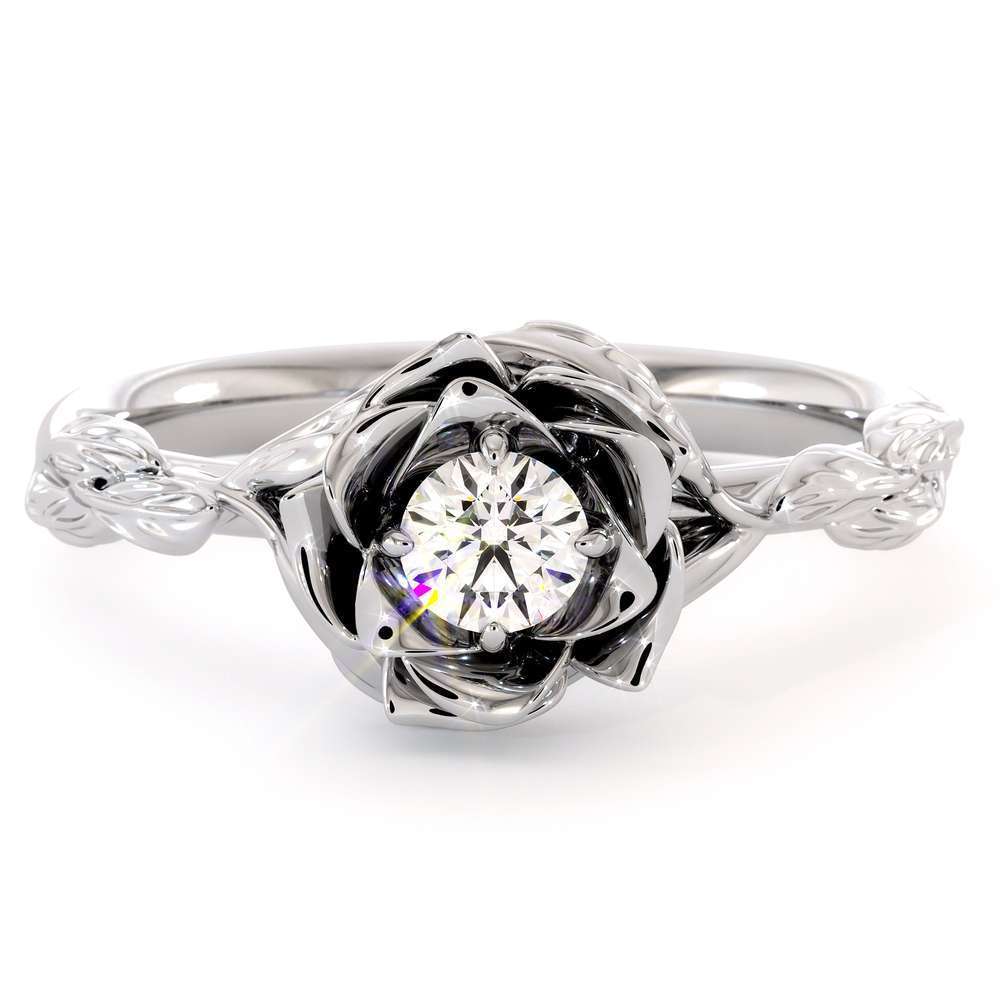 Diamond Engagement Ring Flower Engagement Ring White Gold Leaves Ring Solitaire Diamond Ring 2 Diamond Engagement Ring Flower Engagement Ring White Gold Leaves Ring Solitaire Diamond Ring