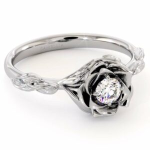 Diamond Engagement Ring Flower Engagement Ring White Gold Leaves Ring Solitaire Diamond Ring
