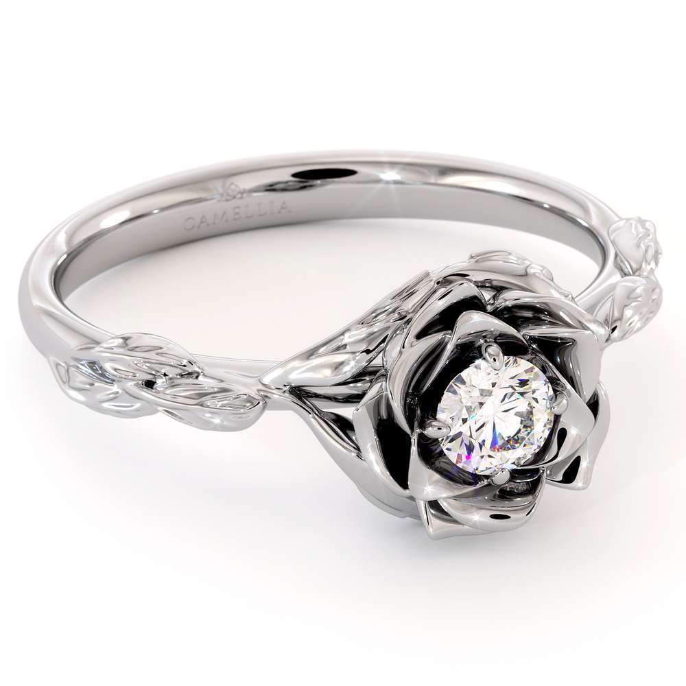 Diamond Engagement Ring Flower Engagement Ring White Gold Leaves Ring Solitaire Diamond Ring 1 Diamond Engagement Ring Flower Engagement Ring White Gold Leaves Ring Solitaire Diamond Ring