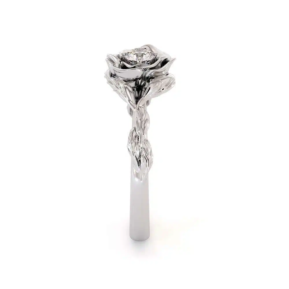 Diamond Engagement Ring Flower Engagement Ring White Gold Leaves Ring Solitaire Diamond Ring 7 Diamond Engagement Ring Flower Engagement Ring White Gold Leaves Ring Solitaire Diamond Ring