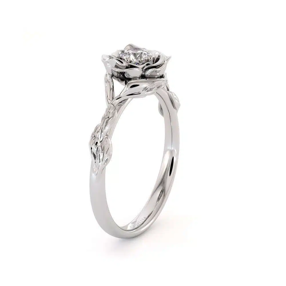 Diamond Engagement Ring Flower Engagement Ring White Gold Leaves Ring Solitaire Diamond Ring 3 Diamond Engagement Ring Flower Engagement Ring White Gold Leaves Ring Solitaire Diamond Ring