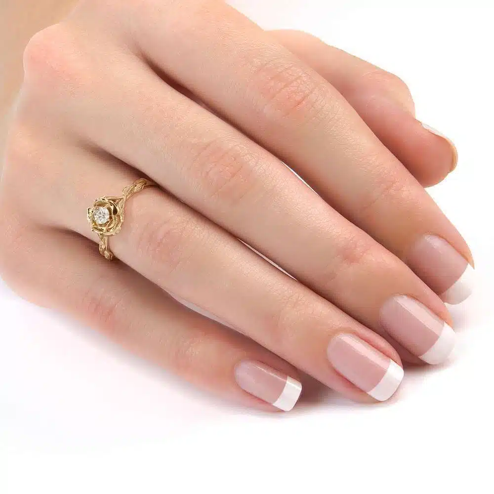 Diamond Engagement Ring Flower Engagement Ring Yellow Gold Leaves Ring Solitaire Diamond Ring 4 Diamond Engagement Ring Flower Engagement Ring Yellow Gold Leaves Ring Solitaire Diamond Ring