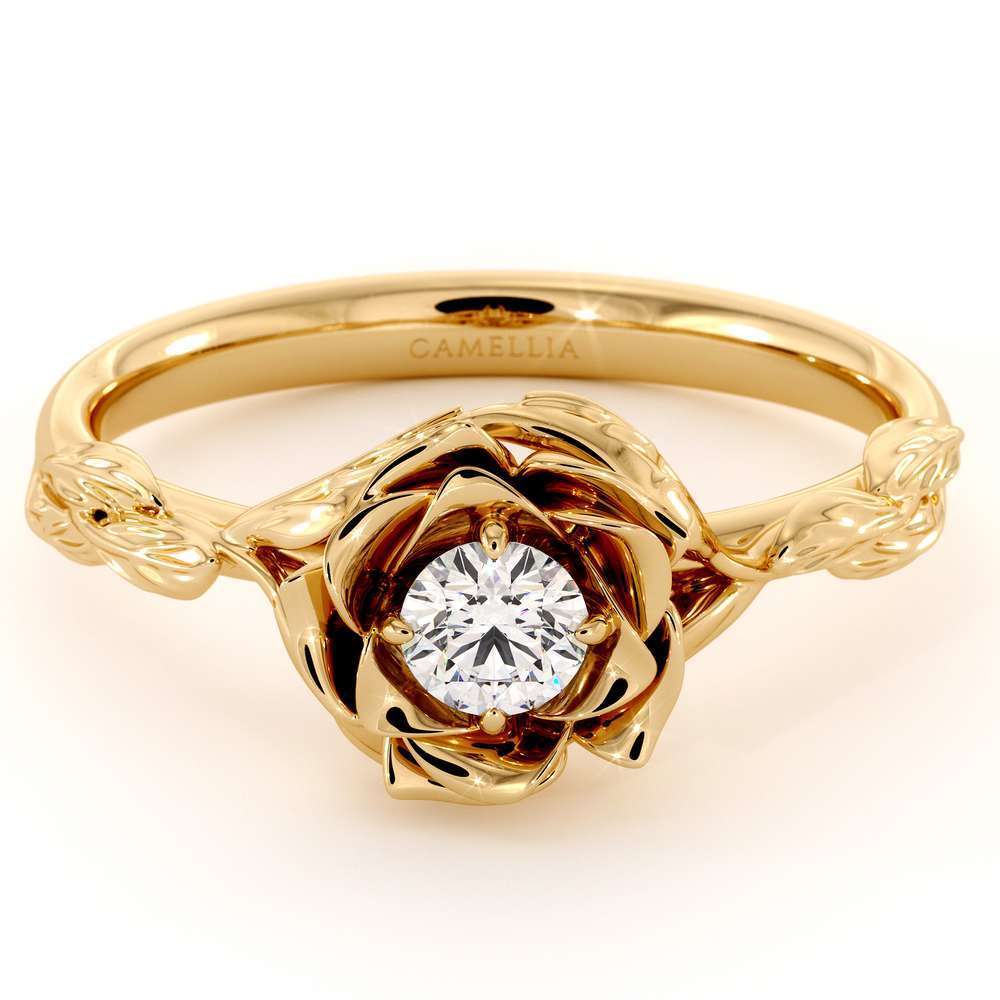 Diamond Engagement Ring Flower Engagement Ring Yellow Gold Leaves Ring Solitaire Diamond Ring 2 Diamond Engagement Ring Flower Engagement Ring Yellow Gold Leaves Ring Solitaire Diamond Ring