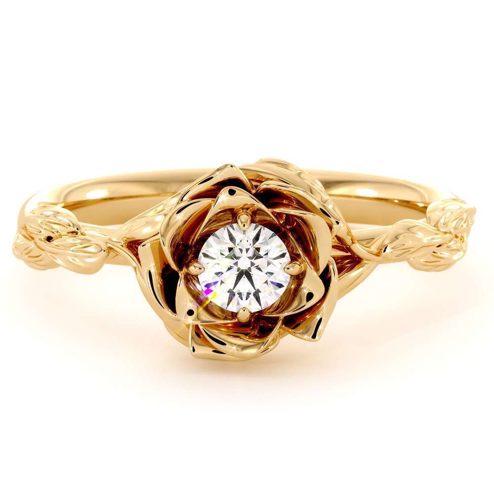 Diamond Engagement Ring Flower Engagement Ring Yellow Gold Leaves Ring Solitaire Diamond Ring 6 Diamond Engagement Ring Flower Engagement Ring Yellow Gold Leaves Ring Solitaire Diamond Ring