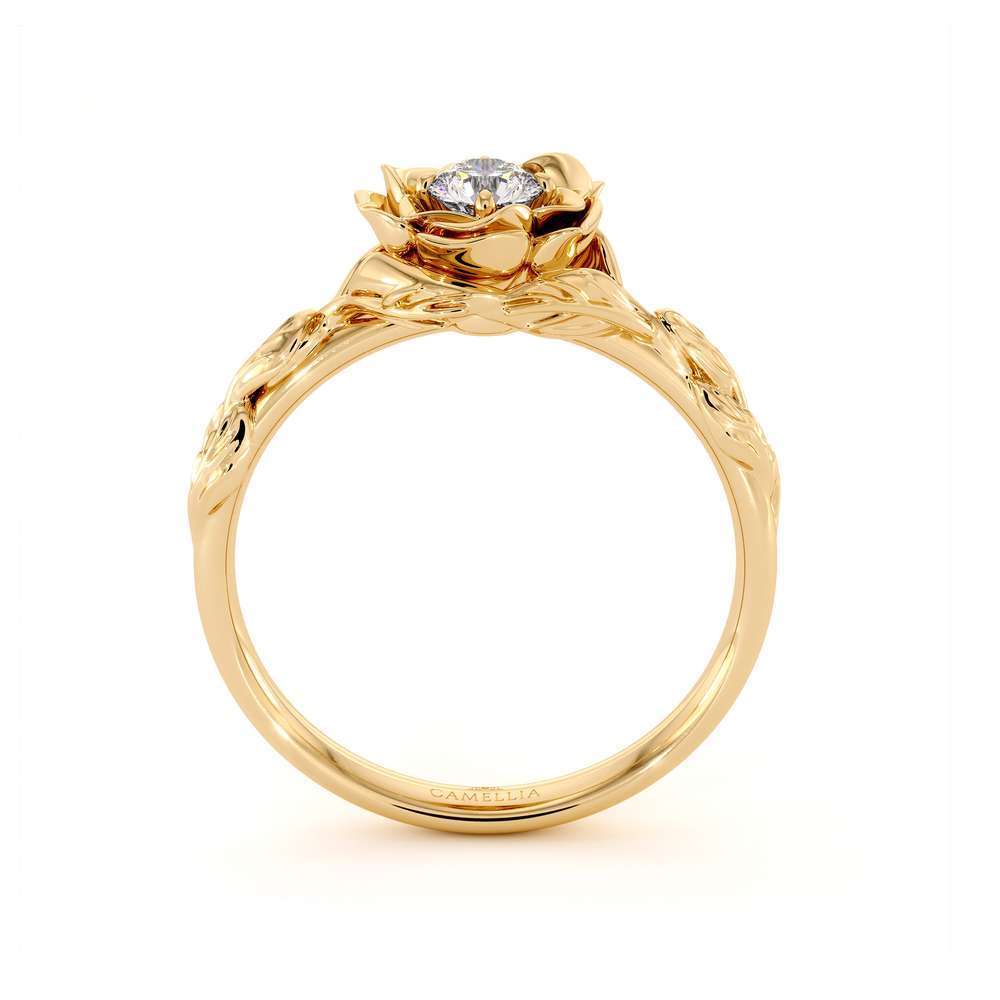 Diamond Engagement Ring Flower Engagement Ring Yellow Gold Leaves Ring Solitaire Diamond Ring 5 Diamond Engagement Ring Flower Engagement Ring Yellow Gold Leaves Ring Solitaire Diamond Ring