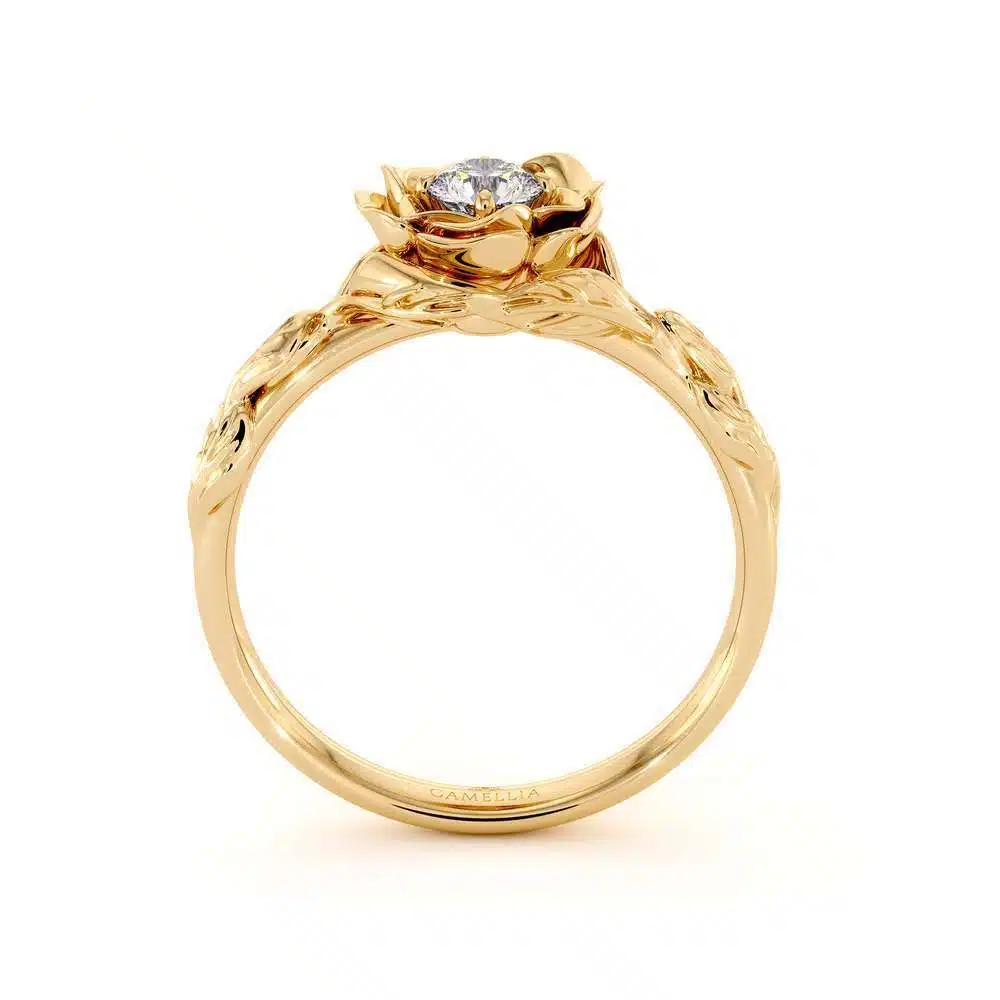 Diamond Engagement Ring Flower Engagement Ring Yellow Gold Leaves Ring Solitaire Diamond Ring 5 Diamond Engagement Ring Flower Engagement Ring Yellow Gold Leaves Ring Solitaire Diamond Ring