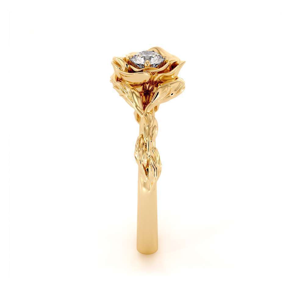 Diamond Engagement Ring Flower Engagement Ring Yellow Gold Leaves Ring Solitaire Diamond Ring 7 Diamond Engagement Ring Flower Engagement Ring Yellow Gold Leaves Ring Solitaire Diamond Ring