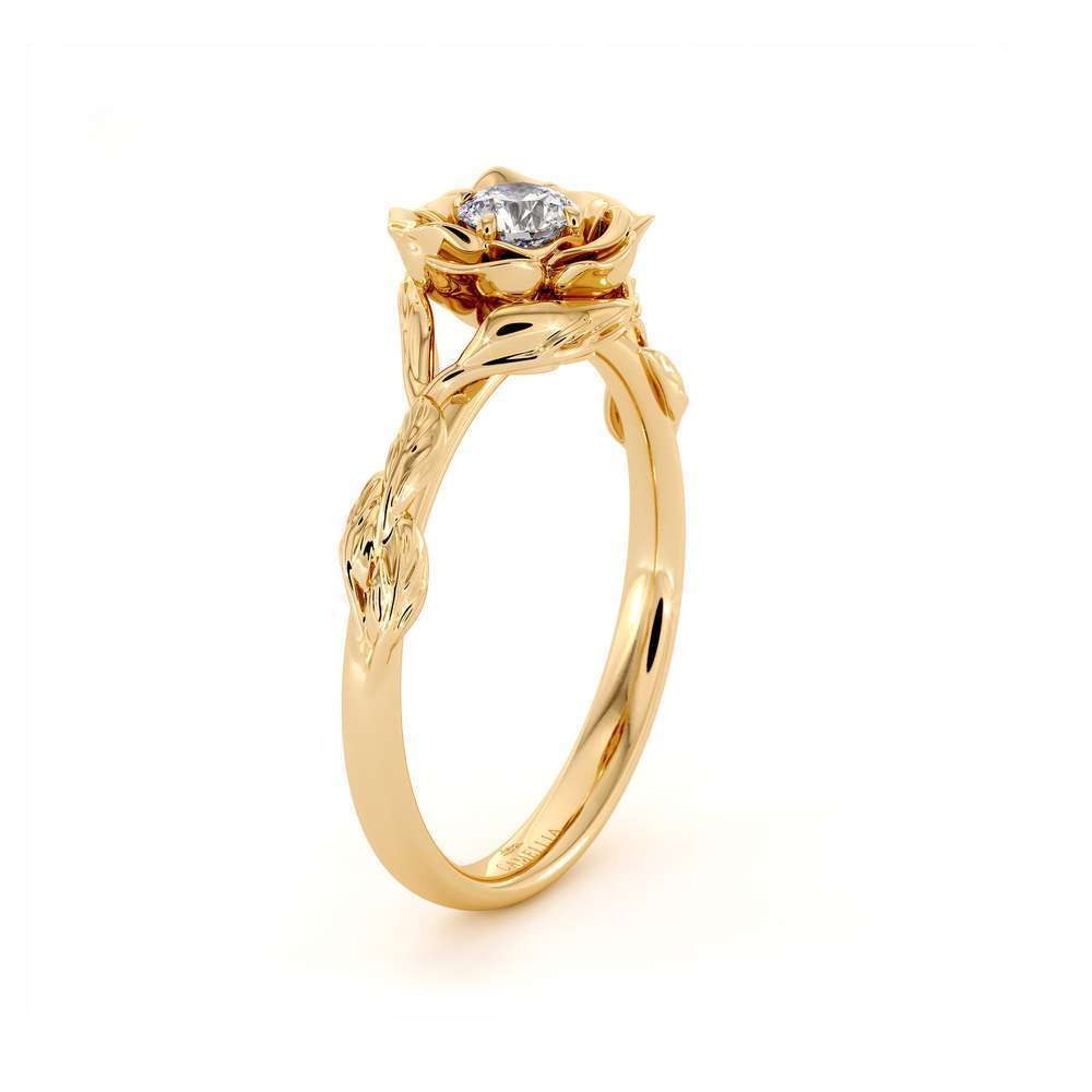 Diamond Engagement Ring Flower Engagement Ring Yellow Gold Leaves Ring Solitaire Diamond Ring 3 Diamond Engagement Ring Flower Engagement Ring Yellow Gold Leaves Ring Solitaire Diamond Ring