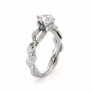 Moissanite Engagement Ring 14K White Gold Ring Twisting Leaves Engagement Ring