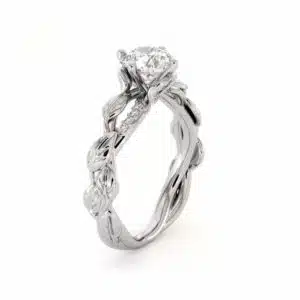 Moissanite Engagement Ring 14K White Gold Ring Twisting Leaves Engagement Ring