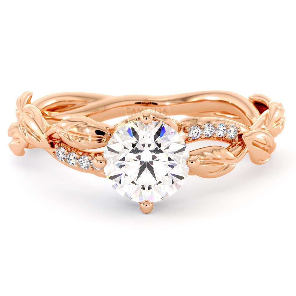 Moissanite Engagement Ring 14K Rose Gold Ring Twisting Leaves Engagement Ring