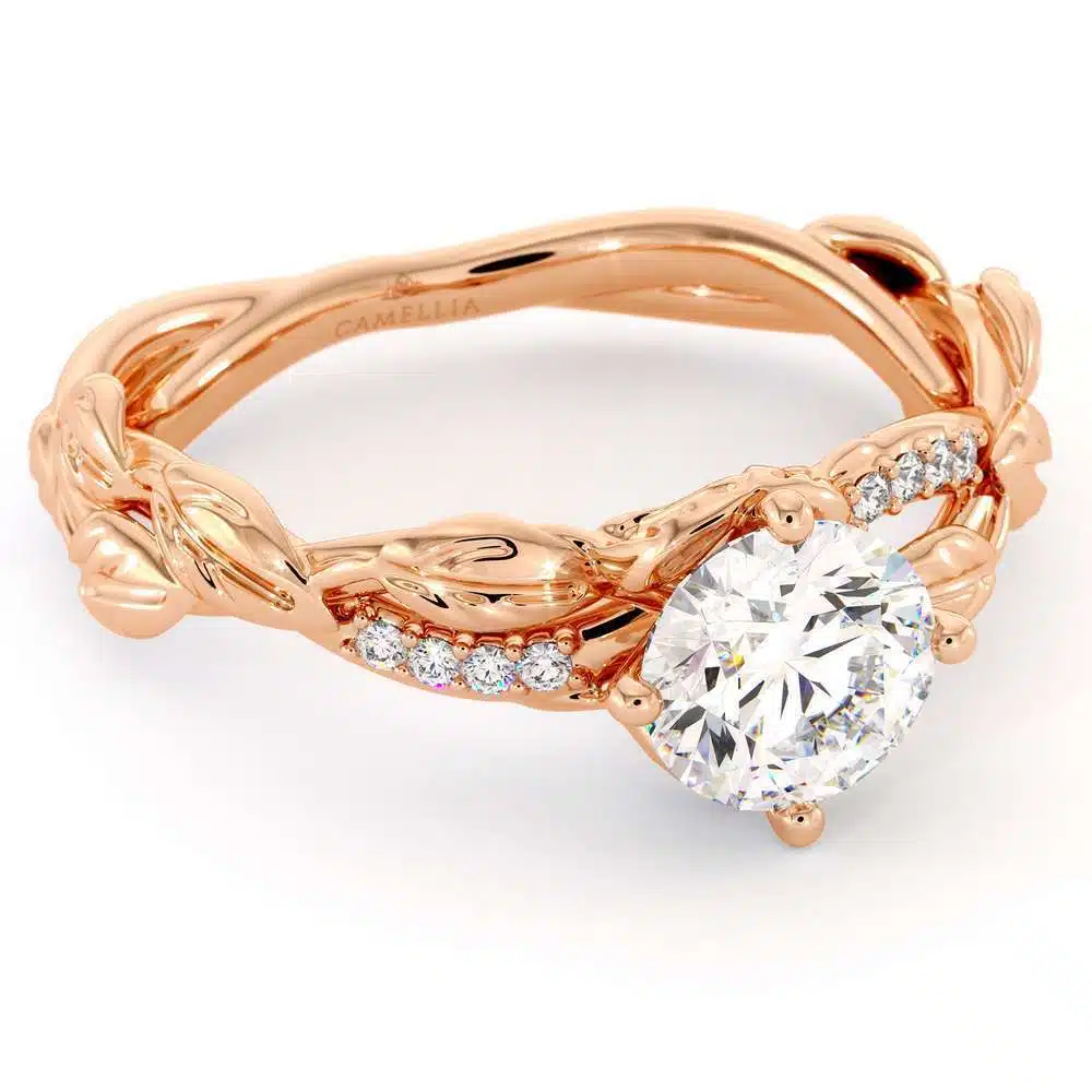 Moissanite Engagement Ring 14K Rose Gold Ring Twisting Leaves Engagement Ring