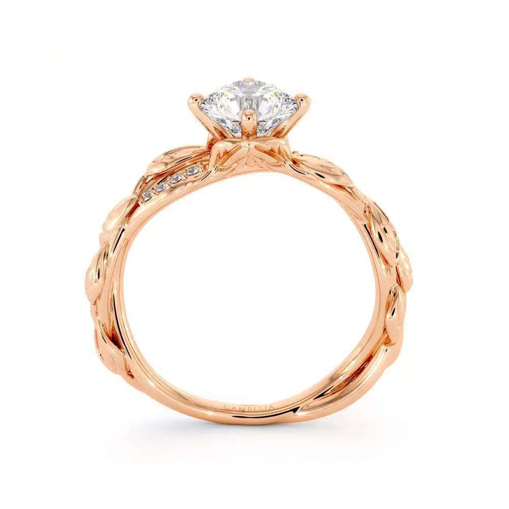 Moissanite Engagement Ring 14K Rose Gold Ring Twisting Leaves Engagement Ring