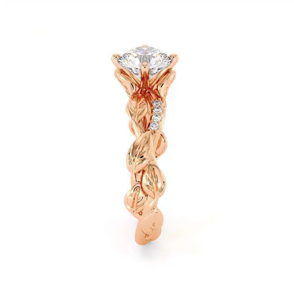 Moissanite Engagement Ring 14K Rose Gold Ring Twisting Leaves Engagement Ring