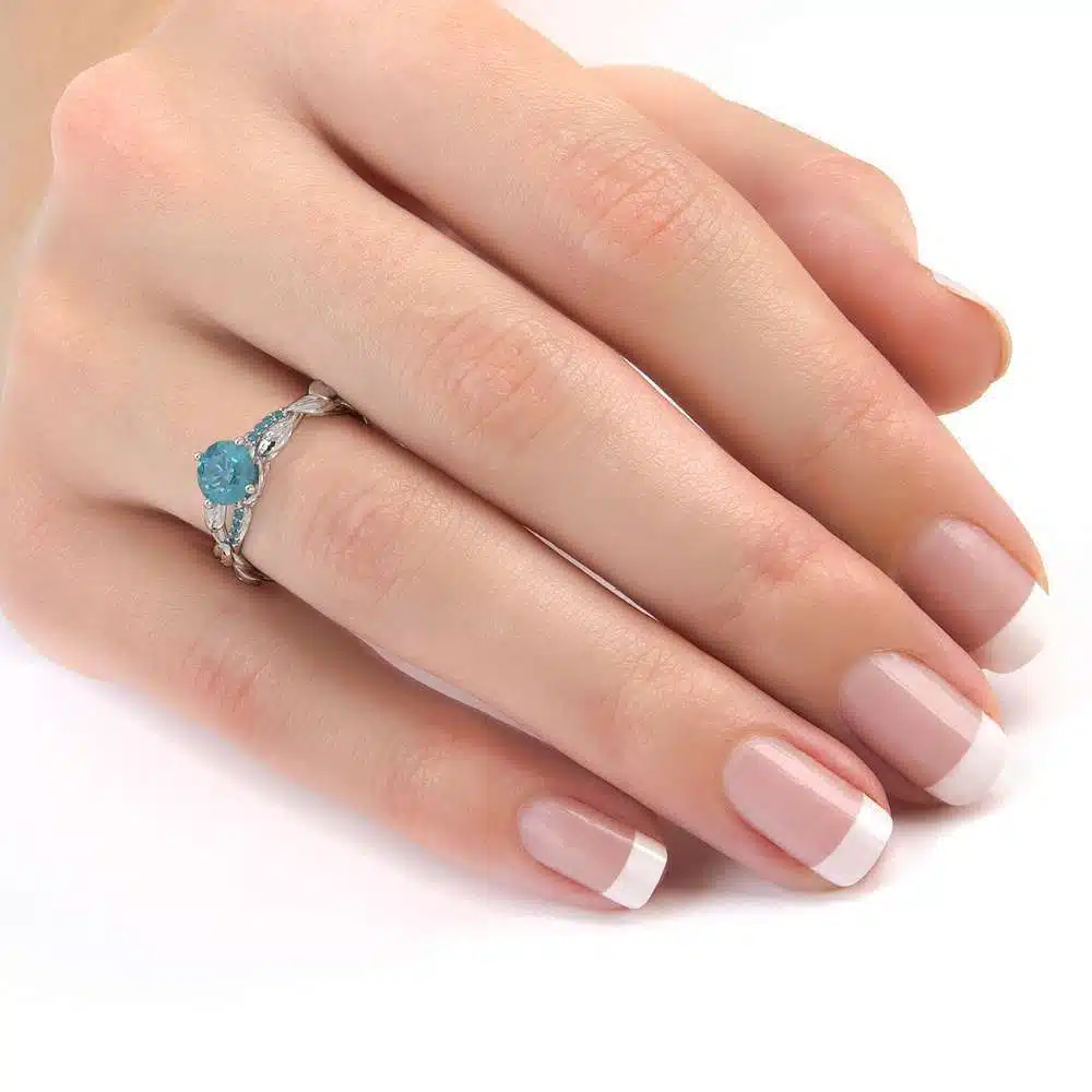 Unique Blue Diamond Engagement Ring 14K White Gold Ring Twisting Leaves Engagement Ring 4 Unique Blue Diamond Engagement Ring 14K White Gold Ring Twisting Leaves Engagement Ring
