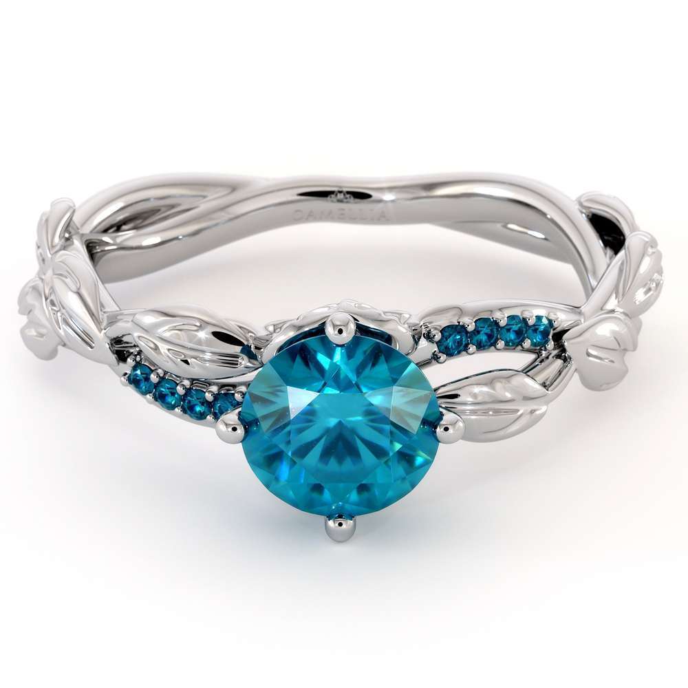 Unique Blue Diamond Engagement Ring 14K White Gold Ring Twisting Leaves Engagement Ring 6 Unique Blue Diamond Engagement Ring 14K White Gold Ring Twisting Leaves Engagement Ring