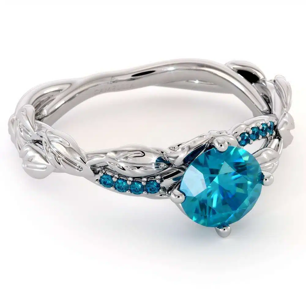 Unique Blue Diamond Engagement Ring 14K White Gold Ring Twisting Leaves Engagement Ring 7 Unique Blue Diamond Engagement Ring 14K White Gold Ring Twisting Leaves Engagement Ring