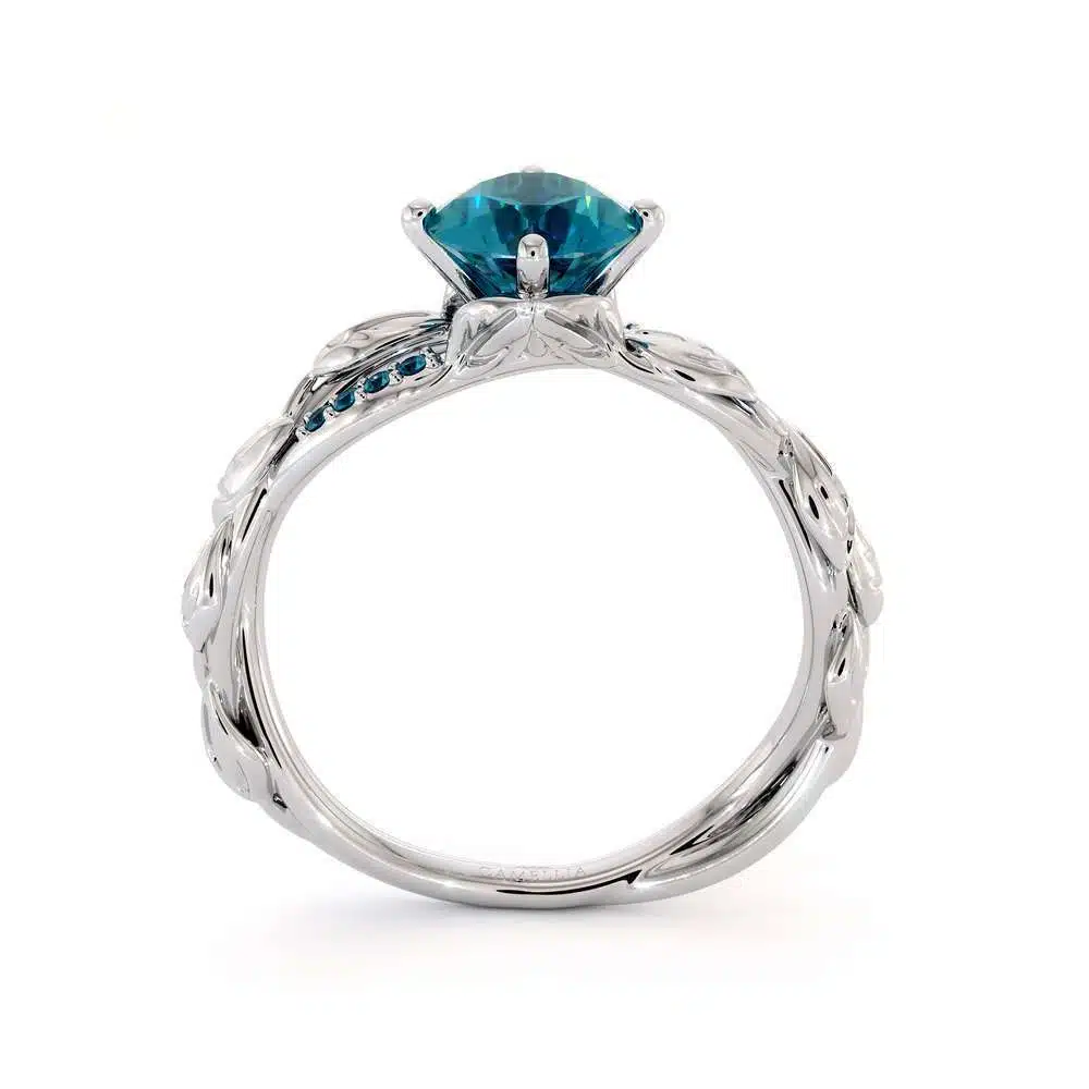 Unique Blue Diamond Engagement Ring 14K White Gold Ring Twisting Leaves Engagement Ring 3 Unique Blue Diamond Engagement Ring 14K White Gold Ring Twisting Leaves Engagement Ring