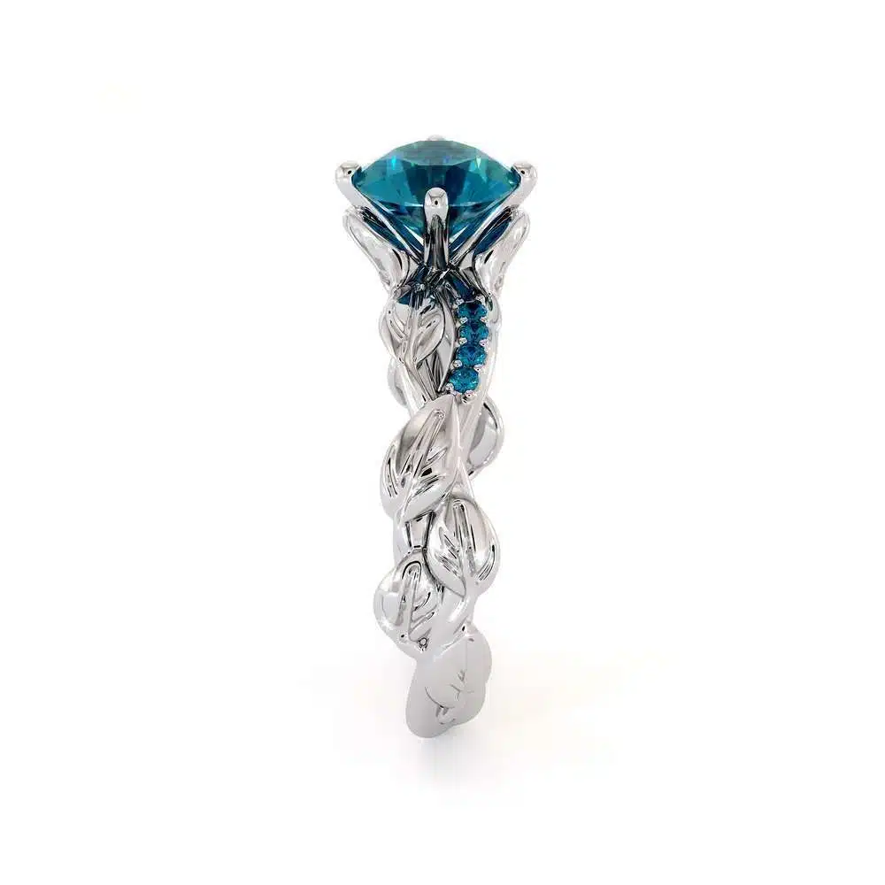 Unique Blue Diamond Engagement Ring 14K White Gold Ring Twisting Leaves Engagement Ring 5 Unique Blue Diamond Engagement Ring 14K White Gold Ring Twisting Leaves Engagement Ring