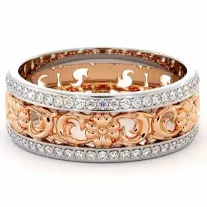 Unique Natural Diamonds Wedding Band 14K Two Tone Gold Ring Unique Wedding Band