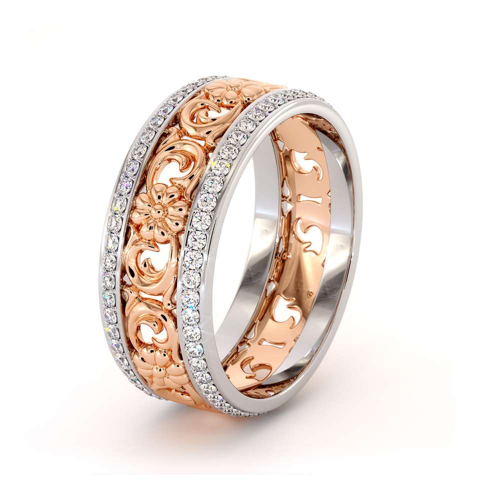 Unique Natural Diamonds Wedding Band 14K Two Tone Gold Ring Unique Wedding Band 1 Unique Natural Diamonds Wedding Band 14K Two Tone Gold Ring Unique Wedding Band