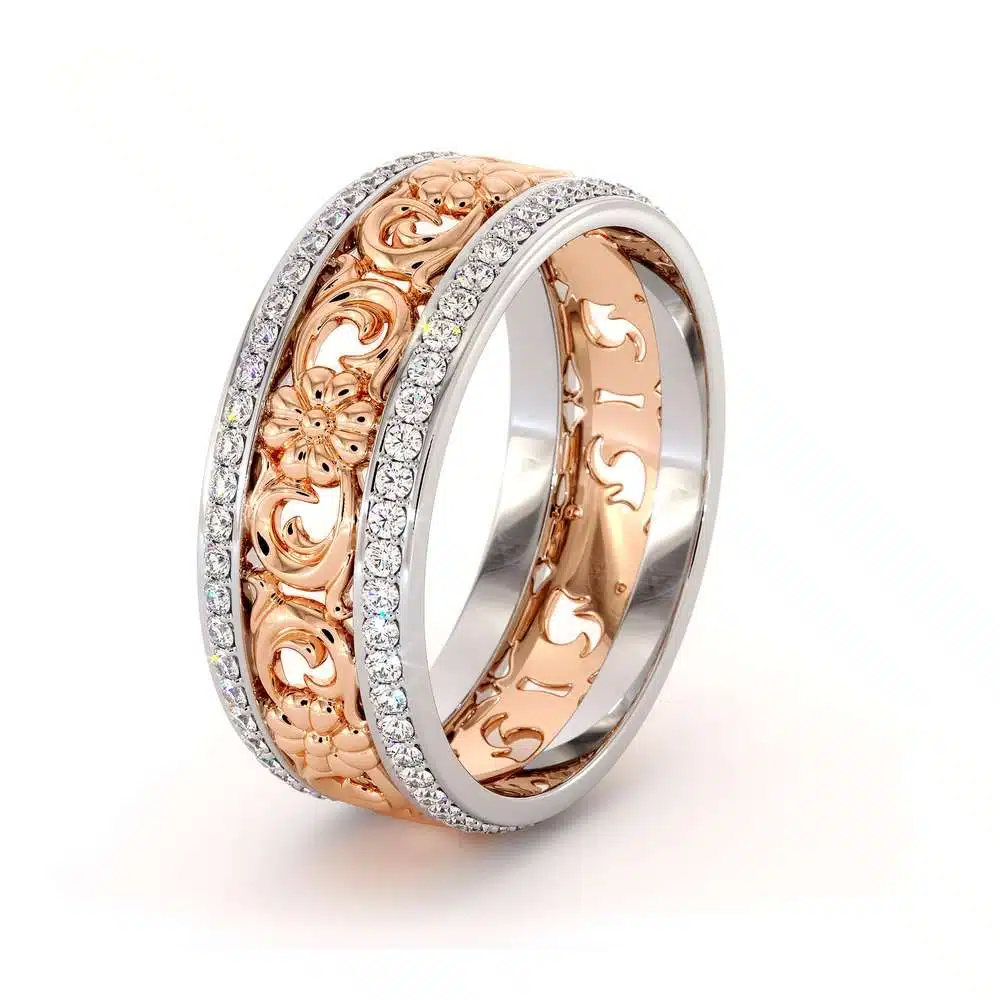 Unique Natural Diamonds Wedding Band 14K Two Tone Gold Ring Unique Wedding Band 1 Unique Natural Diamonds Wedding Band 14K Two Tone Gold Ring Unique Wedding Band