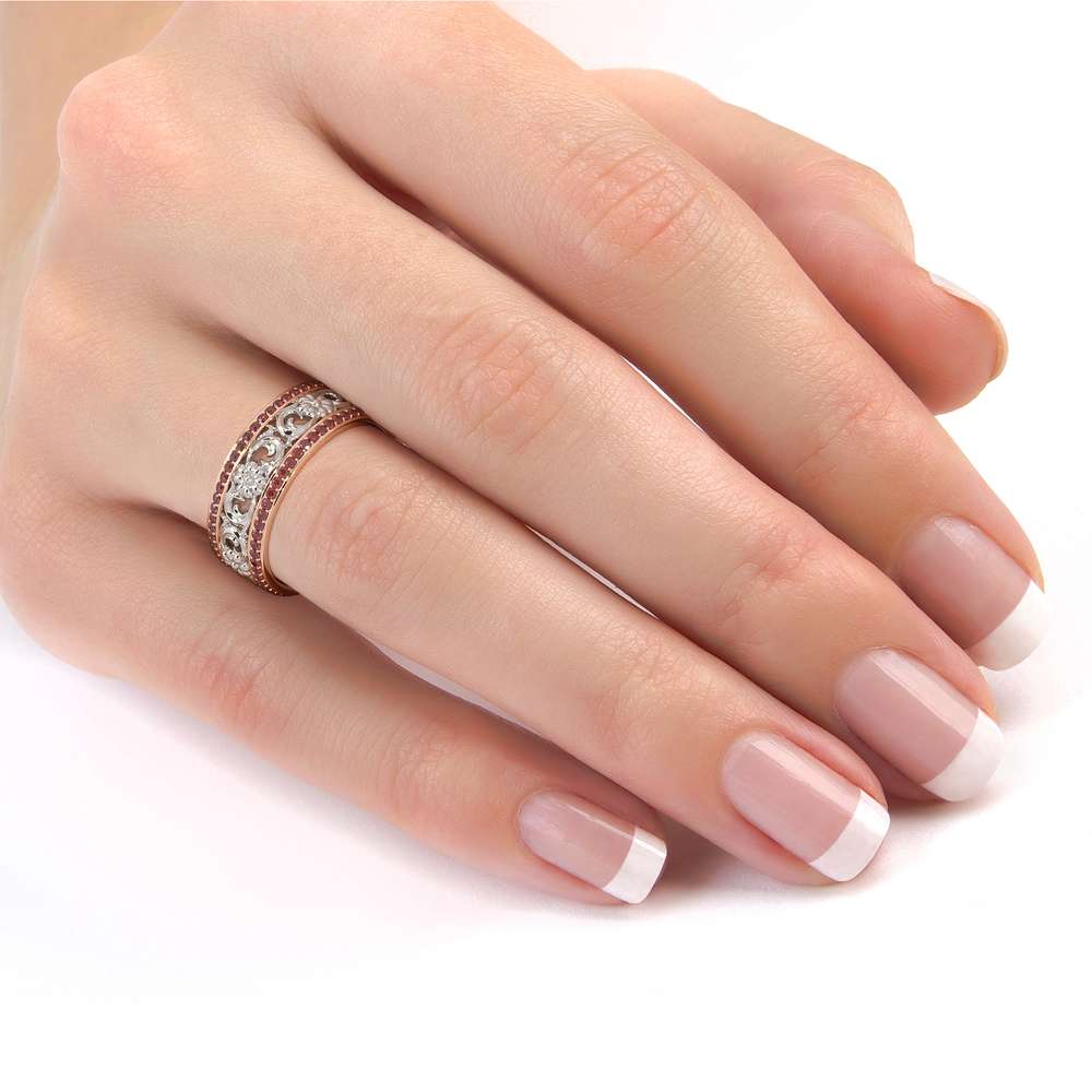Unique Natural Ruby Wedding Band 14K Two Tone Gold Ring Unique Wedding Band