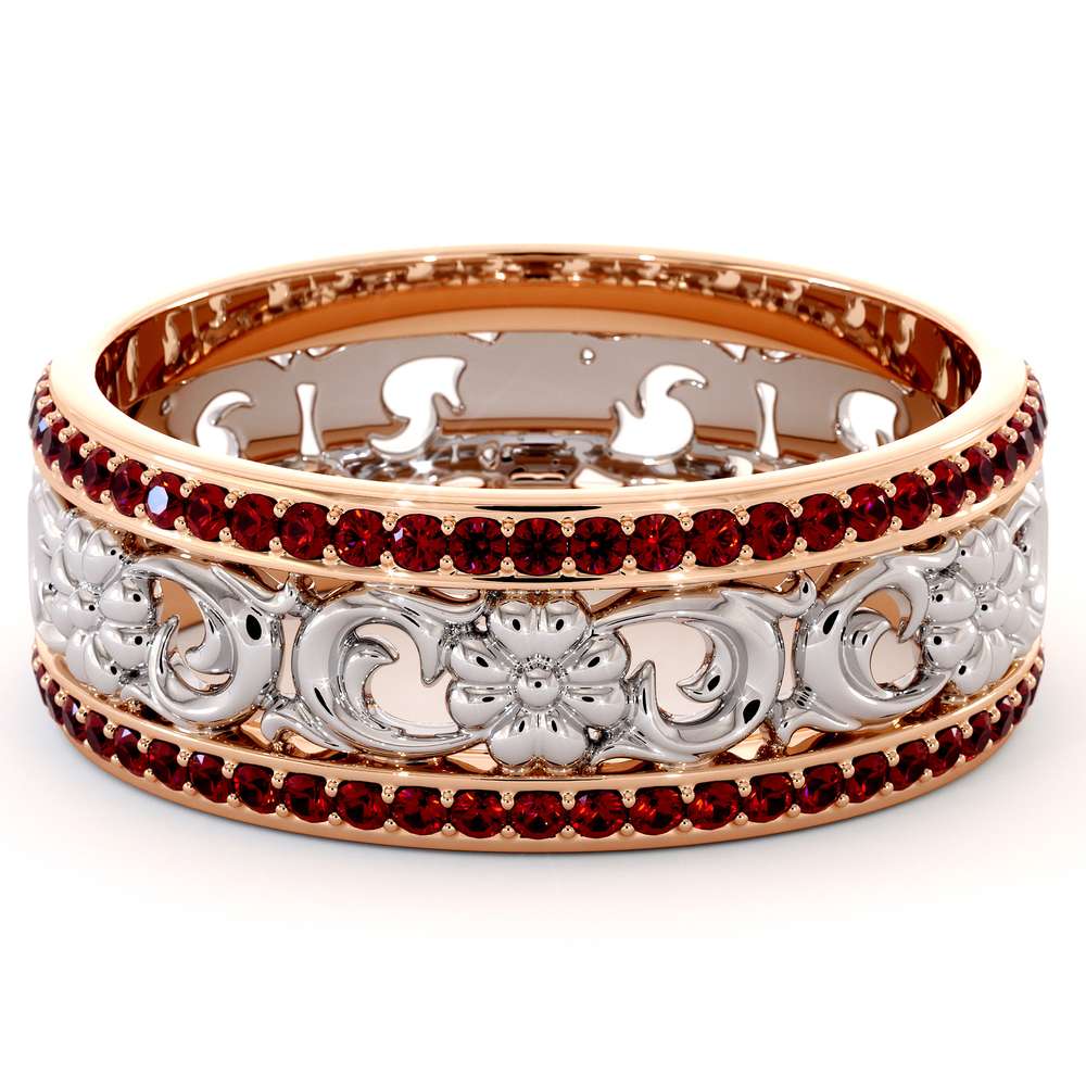 Unique Natural Ruby Wedding Band 14K Two Tone Gold Ring Unique Wedding Band 4 Unique Natural Ruby Wedding Band 14K Two Tone Gold Ring Unique Wedding Band