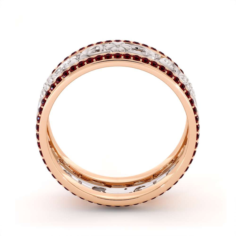 Unique Natural Ruby Wedding Band 14K Two Tone Gold Ring Unique Wedding Band