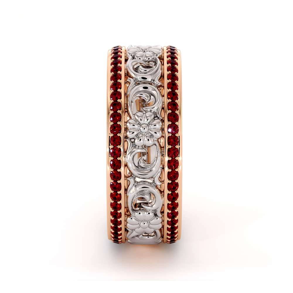 Unique Natural Ruby Wedding Band 14K Two Tone Gold Ring Unique Wedding Band
