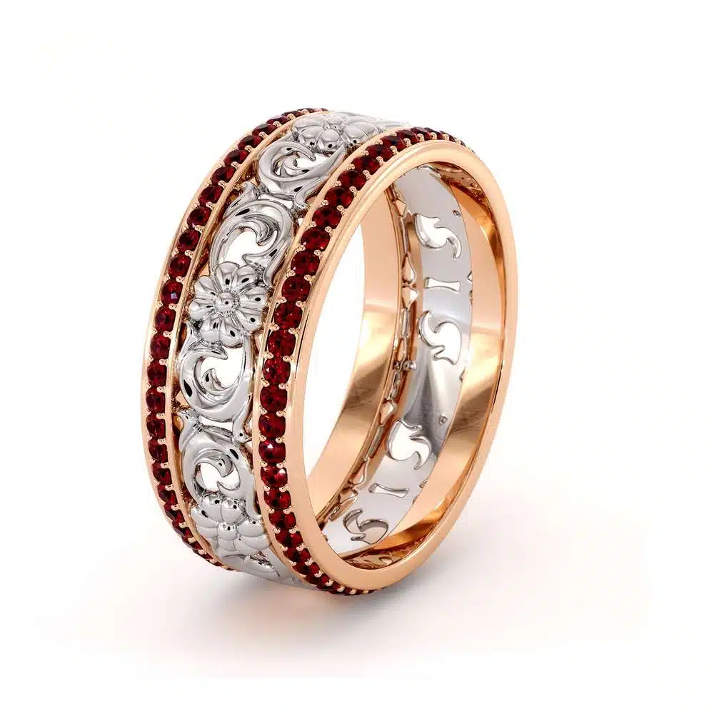 Unique Natural Ruby Wedding Band 14K Two Tone Gold Ring Unique Wedding Band 1 Unique Natural Ruby Wedding Band 14K Two Tone Gold Ring Unique Wedding Band