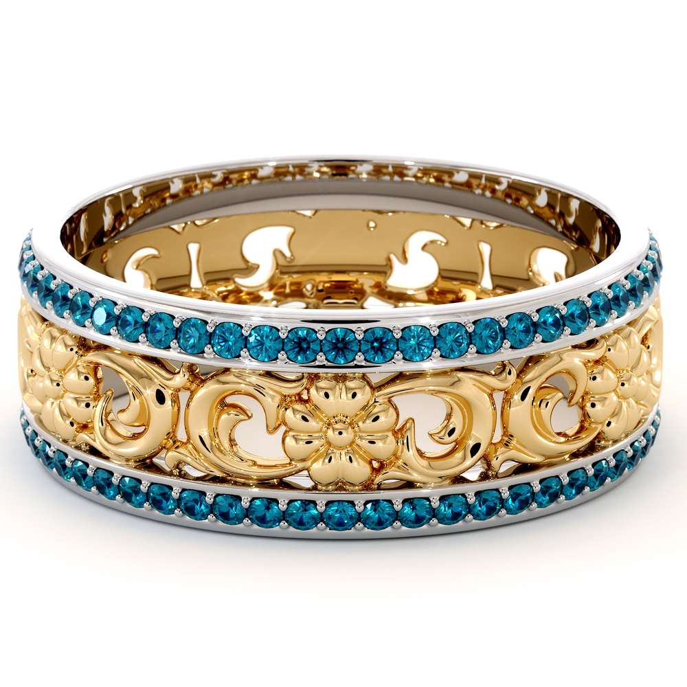 Unique Natural Blue Diamonds Wedding Band 14K Two Tone Gold Ring Unique Wedding Band 4 Unique Natural Blue Diamonds Wedding Band 14K Two Tone Gold Ring Unique Wedding Band