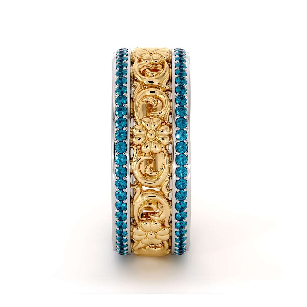 Unique Natural Blue Diamonds Wedding Band 14K Two Tone Gold Ring Unique Wedding Band 3 Unique Natural Blue Diamonds Wedding Band 14K Two Tone Gold Ring Unique Wedding Band