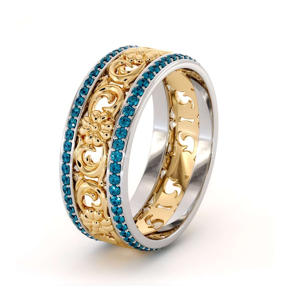 Unique Natural Blue Diamonds Wedding Band 14K Two Tone Gold Ring Unique Wedding Band 1 Unique Natural Blue Diamonds Wedding Band 14K Two Tone Gold Ring Unique Wedding Band