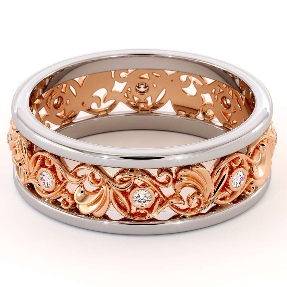 Filigree Women's Wedding Band-Wedding Band Rose & White Gold-14K Two Tone Wedding Ring