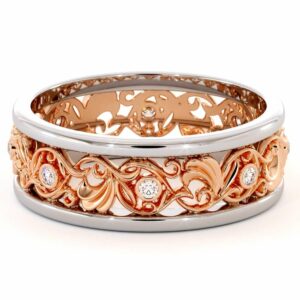 Filigree Women's Wedding Band-Wedding Band Rose & White Gold-14K Two Tone Wedding Ring