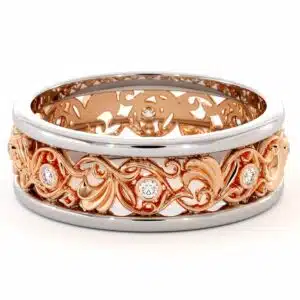 Filigree Women's Wedding Band-Wedding Band Rose & White Gold-14K Two Tone Wedding Ring