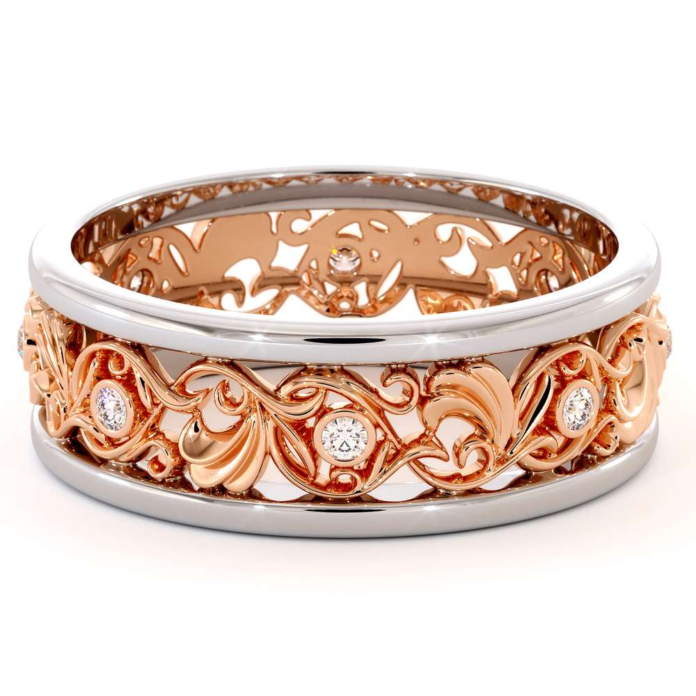 Filigree Women's Wedding Band-Wedding Band Rose & White Gold-14K Two Tone Wedding Ring
