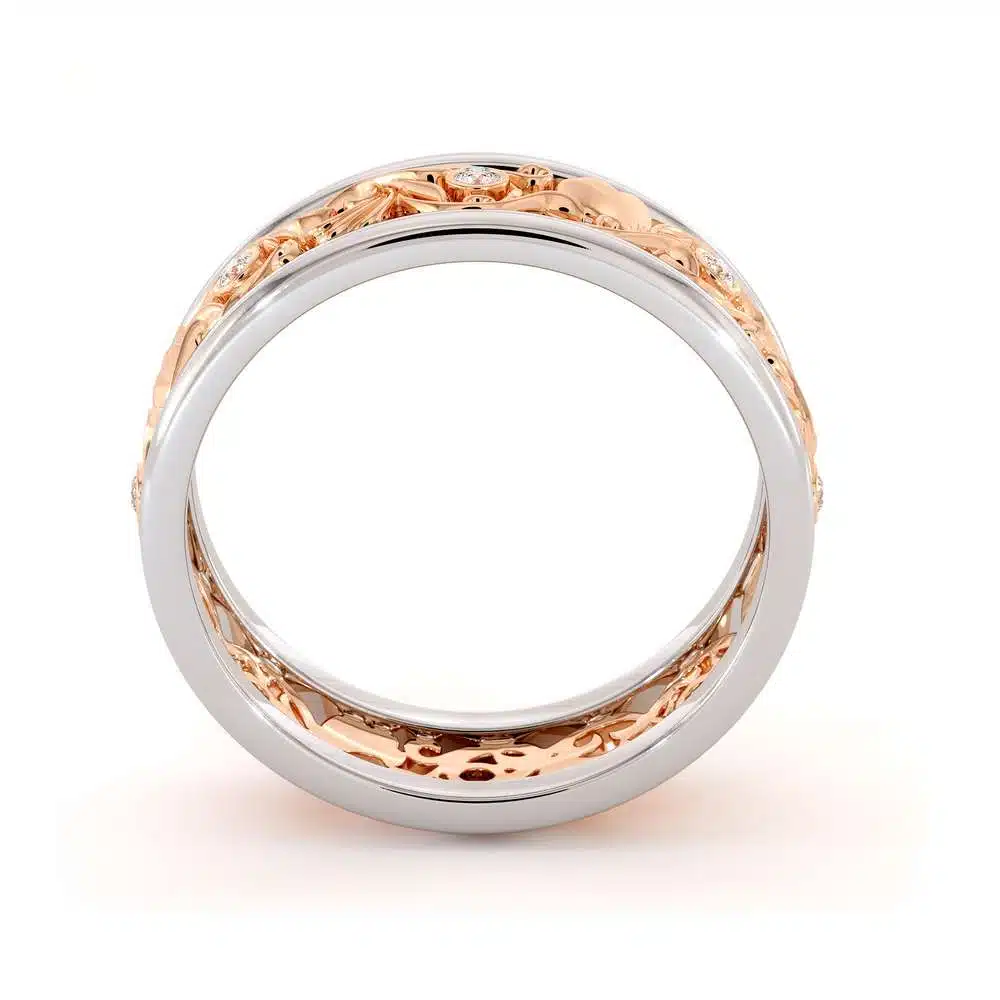 Filigree Women's Wedding Band-Wedding Band Rose & White Gold-14K Two Tone Wedding Ring