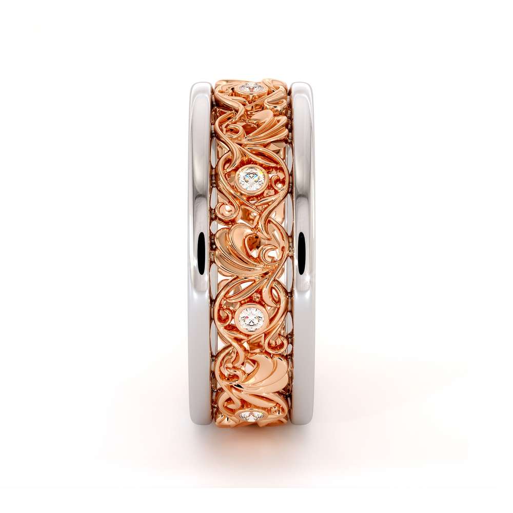 Filigree Women's Wedding Band-Wedding Band Rose & White Gold-14K Two Tone Wedding Ring 3 Filigree Women's Wedding Band-Wedding Band Rose & White Gold-14K Two Tone Wedding Ring