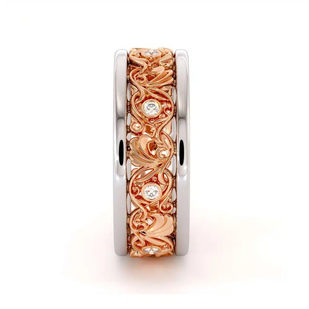 Filigree Women's Wedding Band-Wedding Band Rose & White Gold-14K Two Tone Wedding Ring