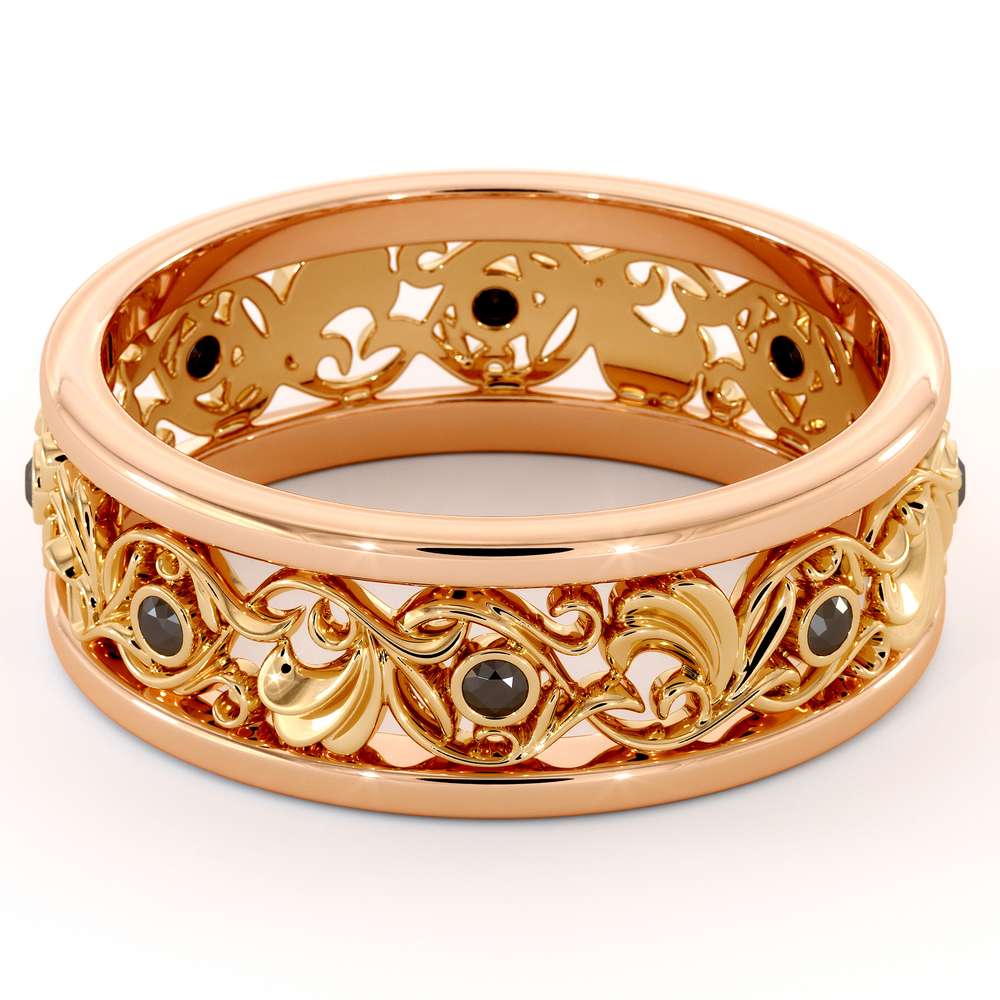 Filigree Women's Wedding Band-Wedding Band Rose & Yellow Gold-14K Two Tone Wedding Ring